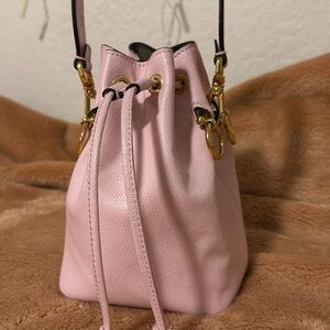 Fendi Mini Drawstring Pink Leather Drawstring Bucket Bag - Women